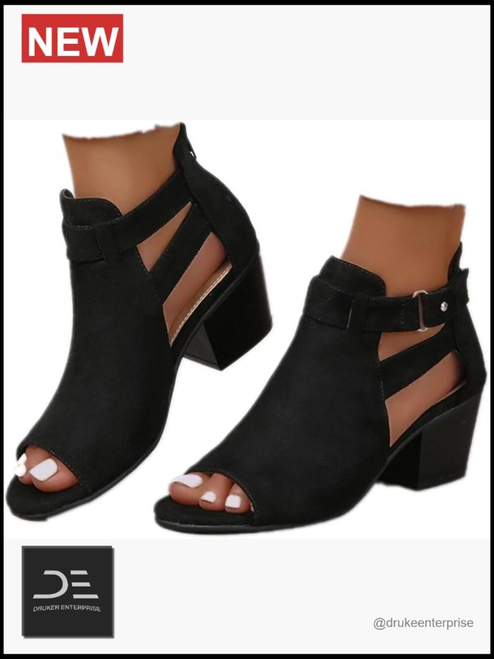 Peep Toe Ankle Booties Chunky Heels Cutout Back Zipper Sandals Suede Side Ankle